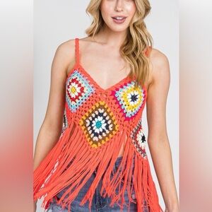 Colorful Crochet Fringe Top